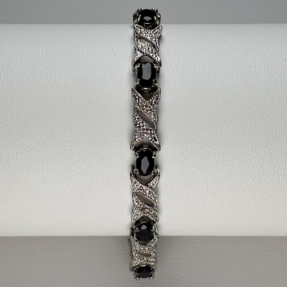FAS 925 Sterling Silver Gemstone XO Link Vintage Tennis Bracelet 7.5"